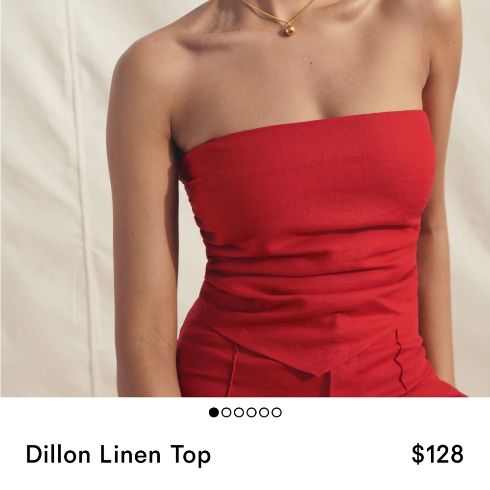 Reformation Dillion Linen Bandeau Handkerchief Red Strapless Top - Size XL